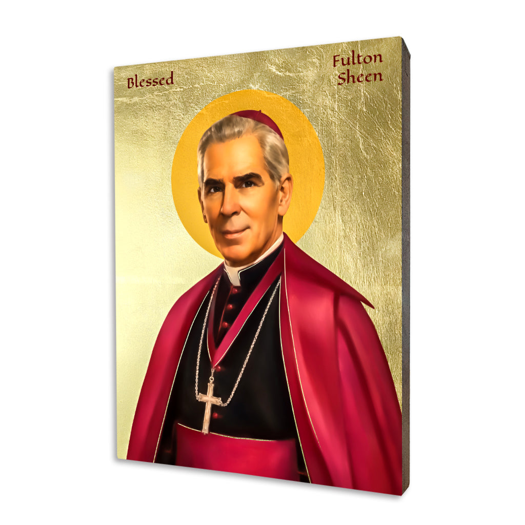 Blessed Fulton Sheen gold icon on hand-gilded linden wood