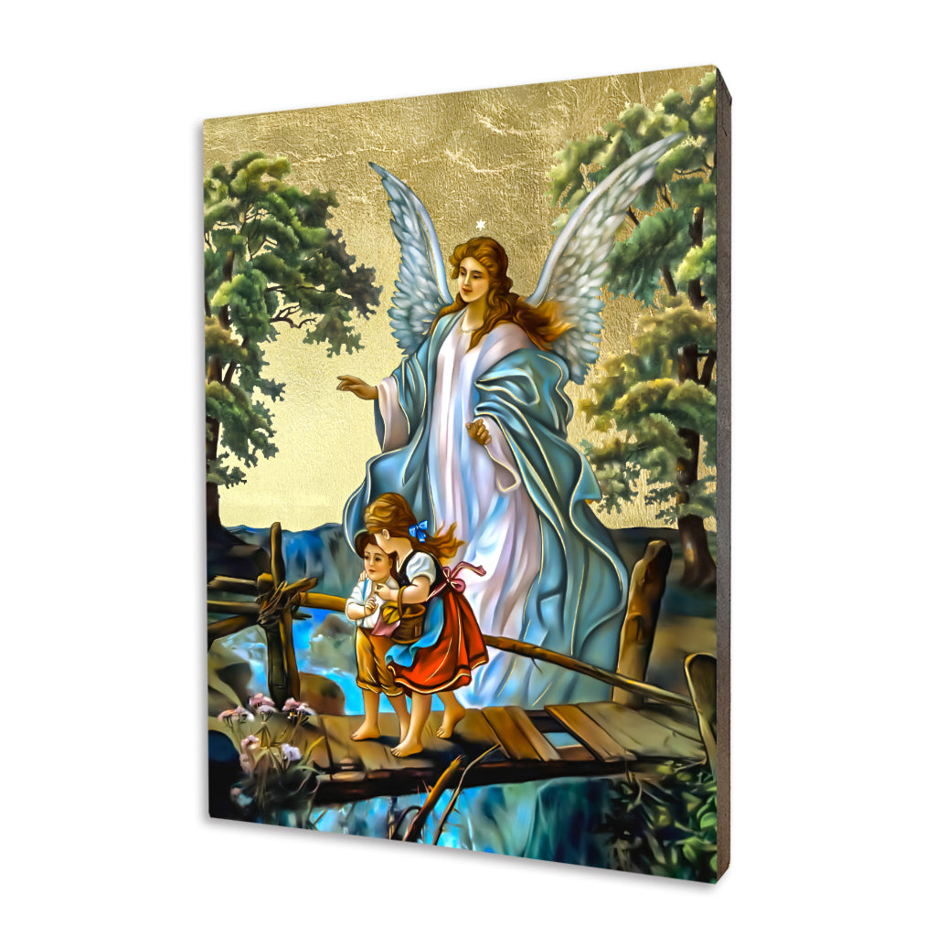 Guardian Angel Icon – gilded Christian icon on linden wood