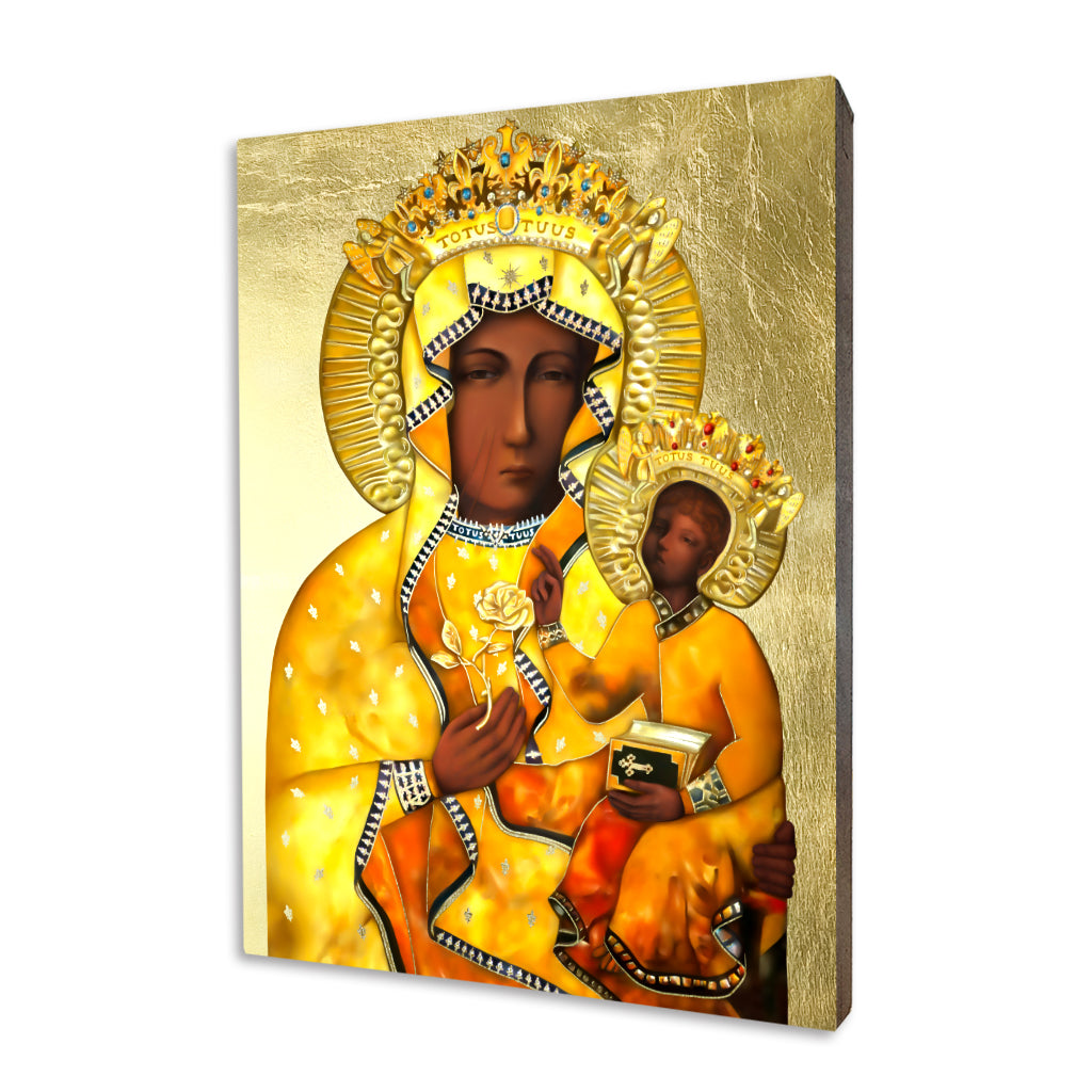Icon of Our Lady of Częstochowa in Golden Amber Robe
