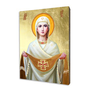 Icon of Our Lady of Protection on hand-gilded linden wood