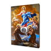 Icon of Our Lady of the Immaculate Conception with Saint Francis of Assisi and Saint Anthony of Padua on a gilded linden wood panel