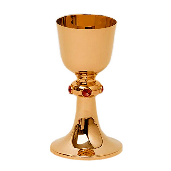 Mass Chalice — nodus 5 dużych kamieni czerwonych, Wide Base — liturgical chalice