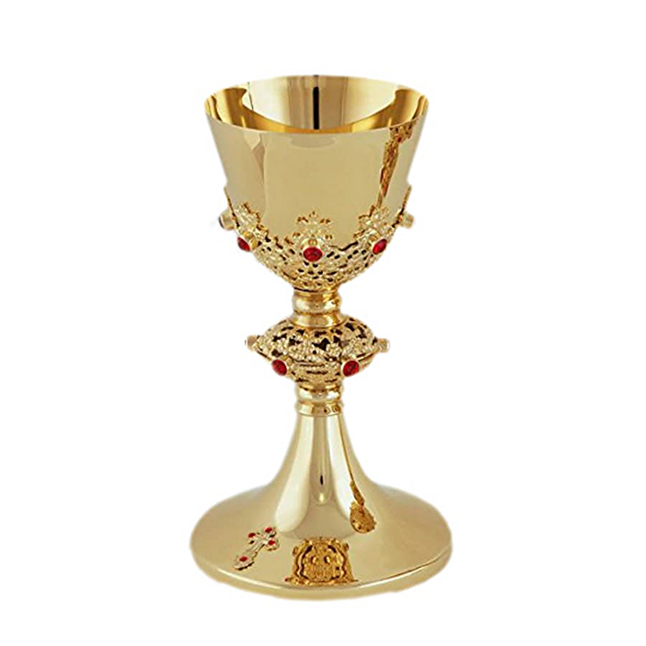 Mass Chalice — Red Stones, 8 mm — liturgical chalice