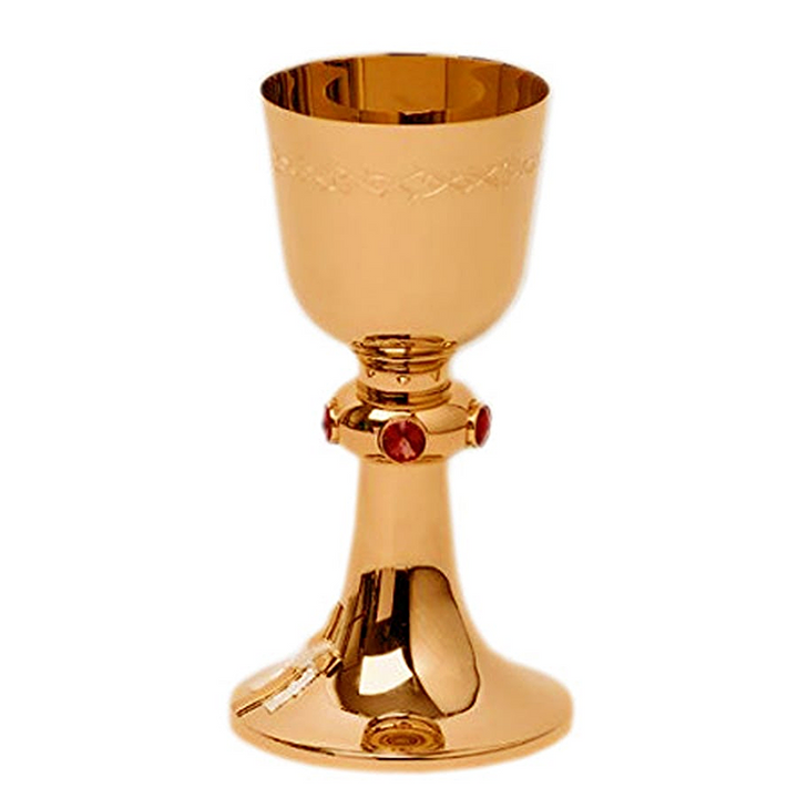 Mass Chalice — Crown of Thorns — nodus 5 kamieni, Wide Base, Easter Cross — liturgical chalice