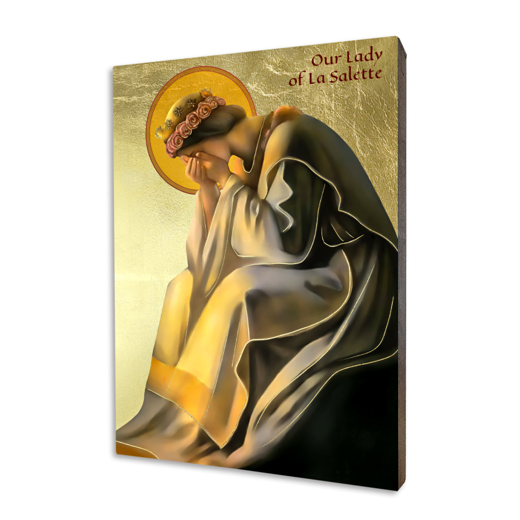 Our Lady of La Salette icon depicting the Weeping Virgin Mary seated with her face hidden in her hands