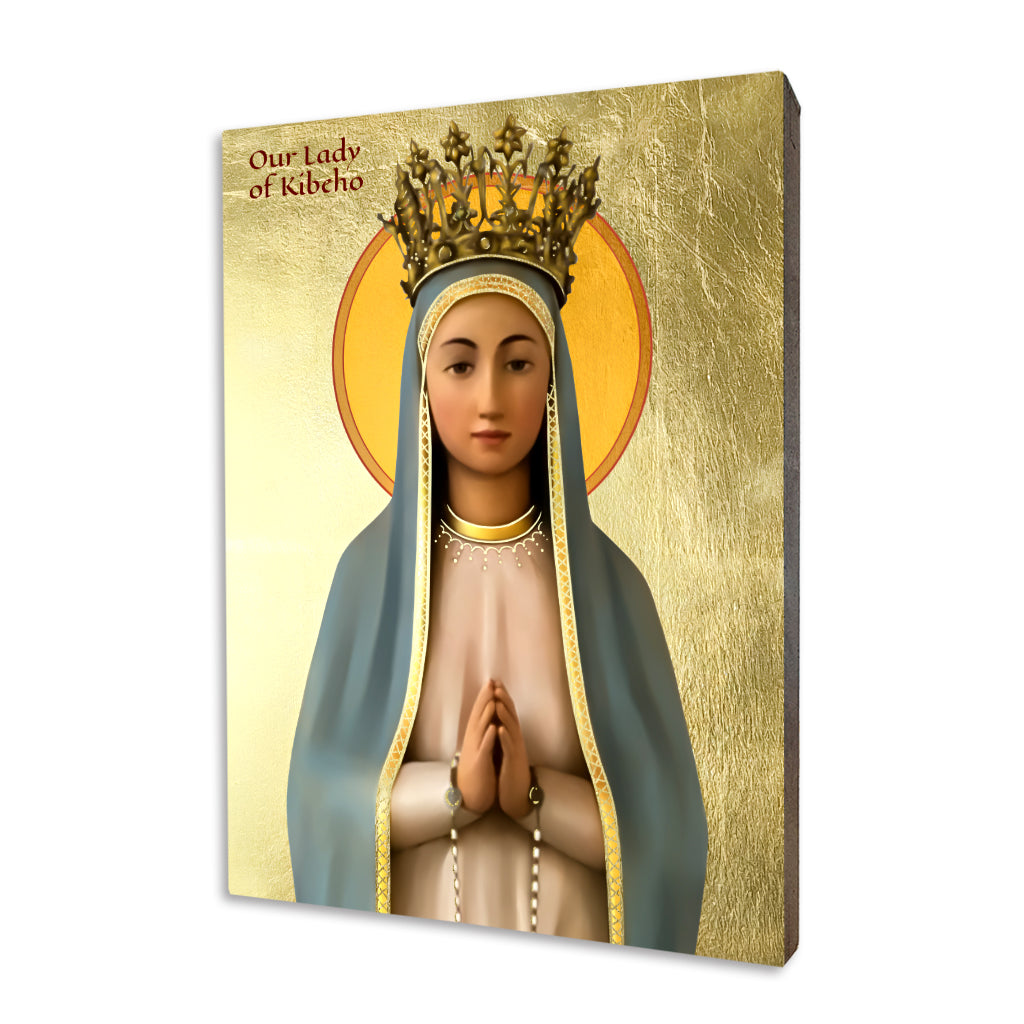Our Lady of Kibeho religious icon on a hand-gilded wood panel