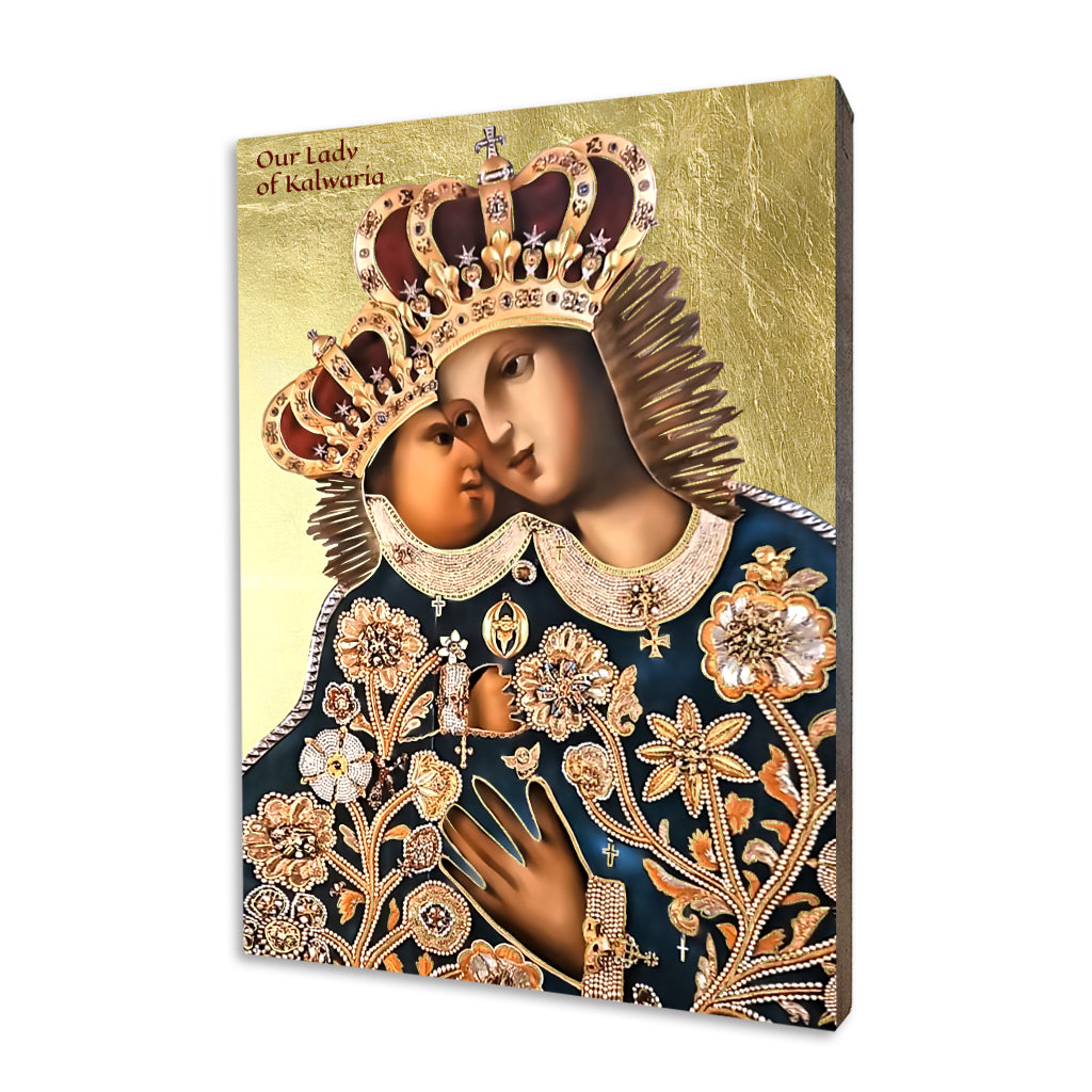 Our Lady of Kalwaria religious icon on a hand-gilded wood panel