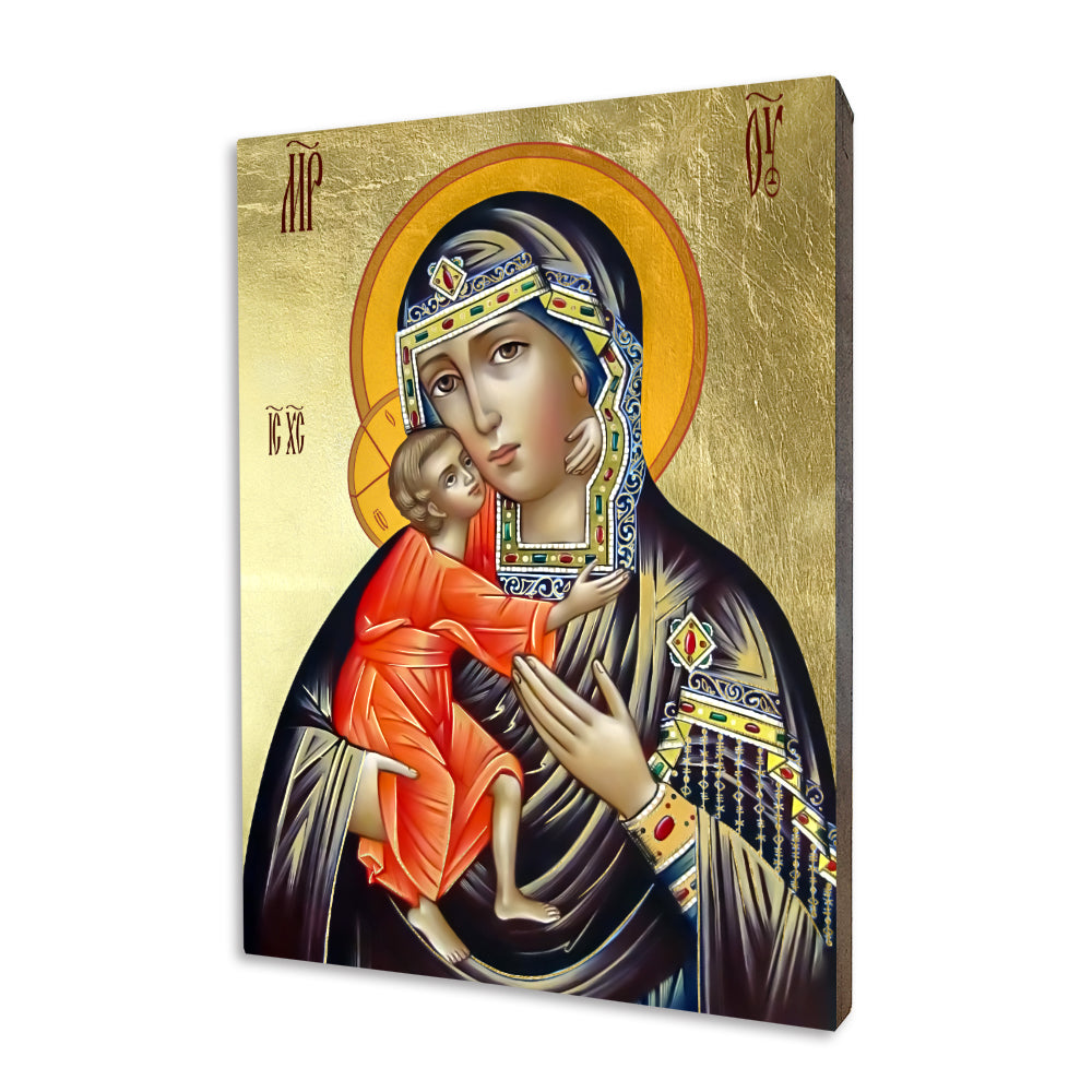 Feodorovskaya Mother of God religious icon on a hand-gilded wood panel