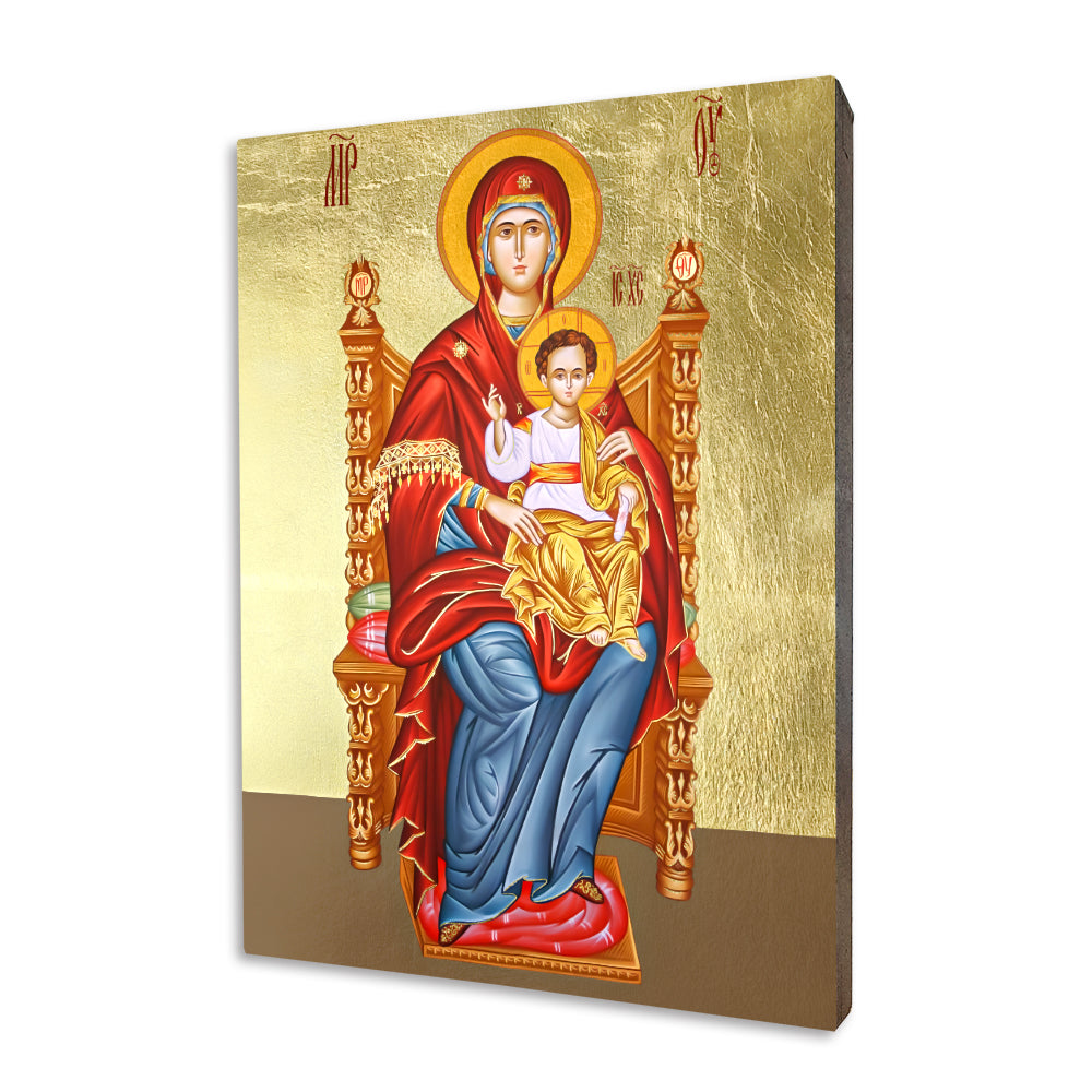Sovereign Mother of God religious icon on a hand-gilded wood panel