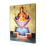 Life-Giving Spring Mother of God religious icon on a hand-gilded wood panel