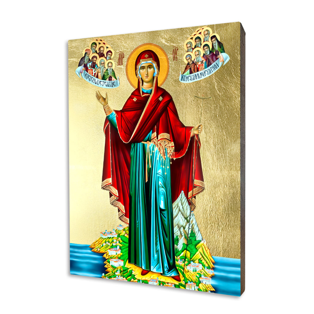 Our Lady of Athens religious icon on a hand-gilded wood panel