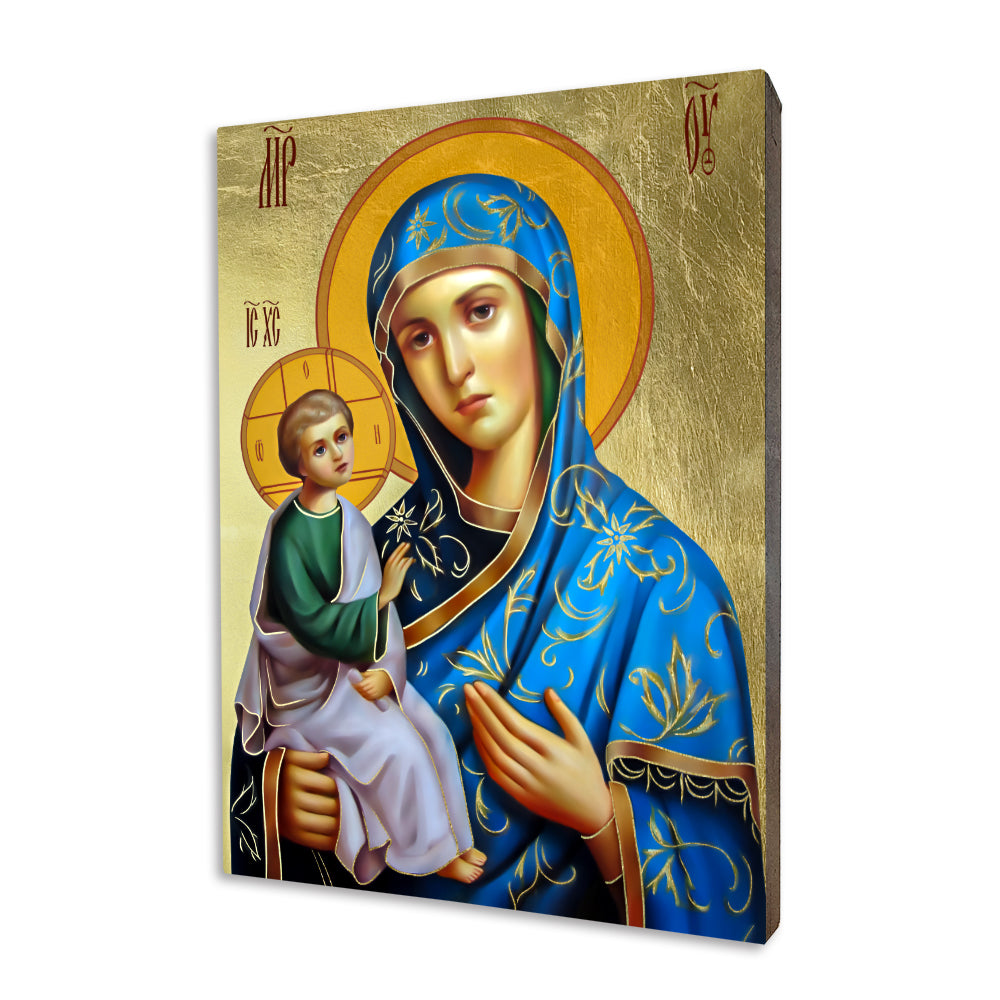 Jerusalem Mother of God – Crowned Type religious icon on a hand-gilded wood panel