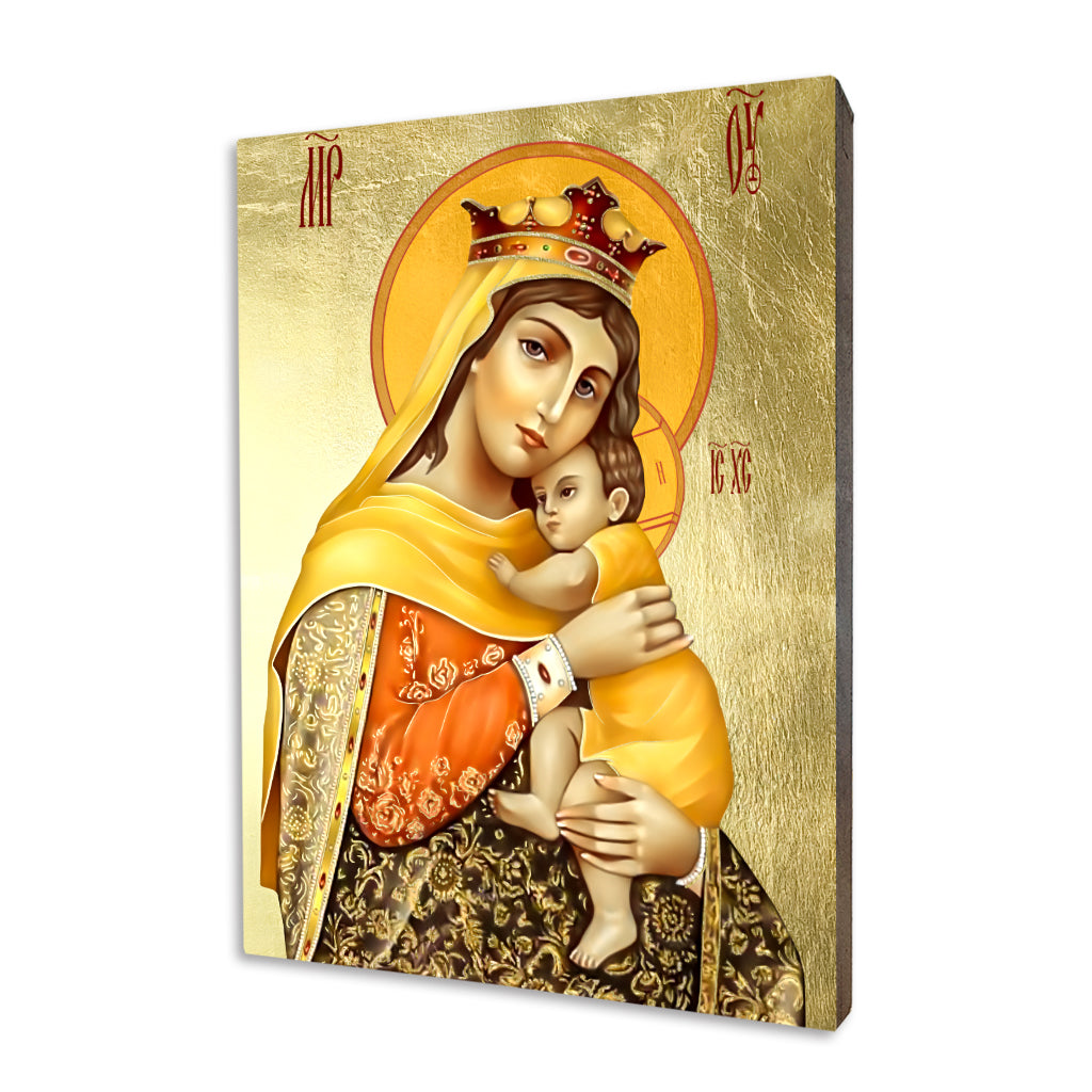 Mother of God, Hope of the Despairing religious icon on a hand-gilded wood panel