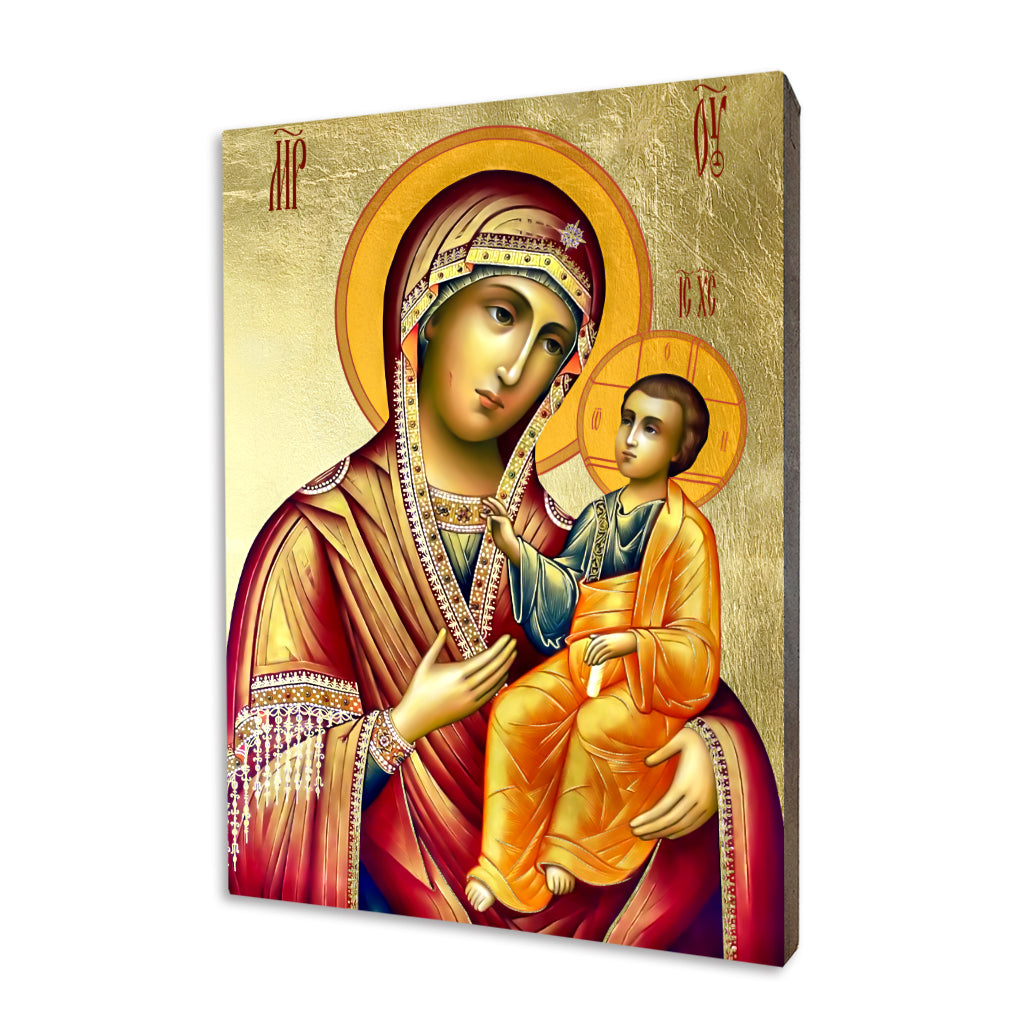 Our Lady of the Redeemer – Green Mantle religious icon on a hand-gilded wood panel