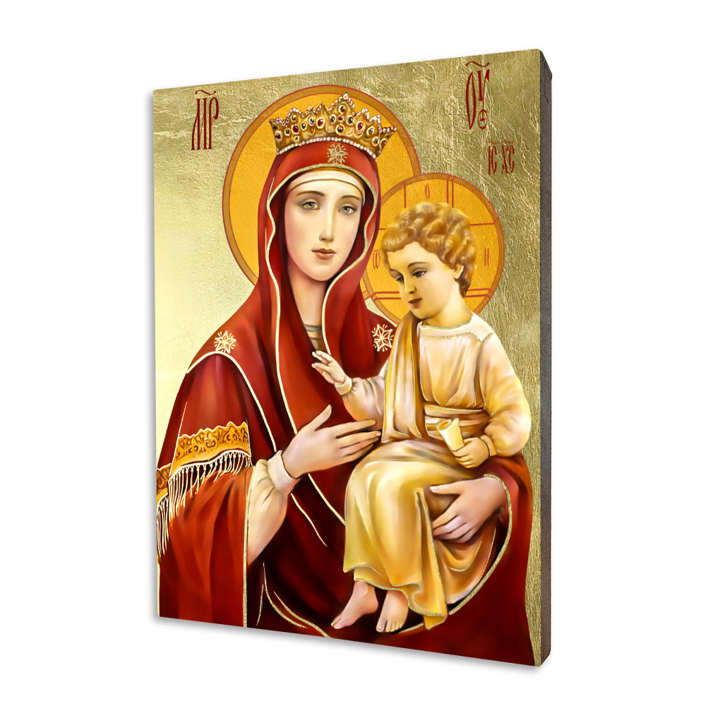 Our Lady of the Redeemer – Red Mantle religious icon on a hand-gilded wood panel