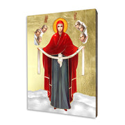 Protecting Veil of the Mother of God religious icon on a hand-gilded wood panel