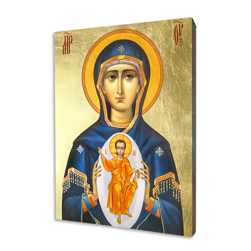 Mother of God, Aid in Childbirth religious icon on a hand-gilded wood panel