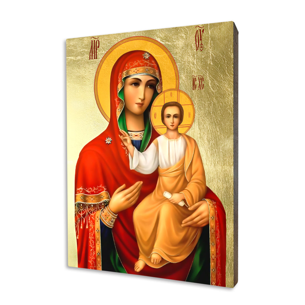 Smolensk Mother of God religious icon on a hand-gilded wood panel