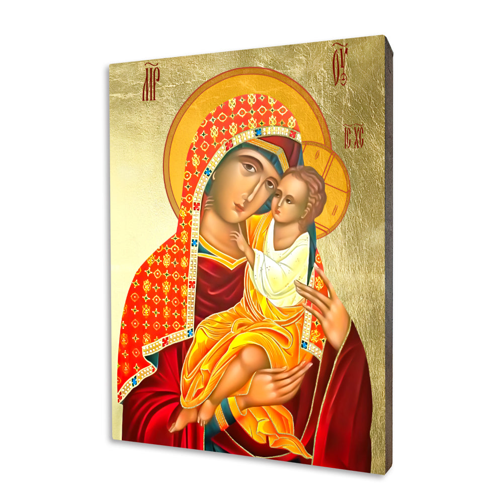 Mother of God the Healer religious icon on a hand-gilded wood panel