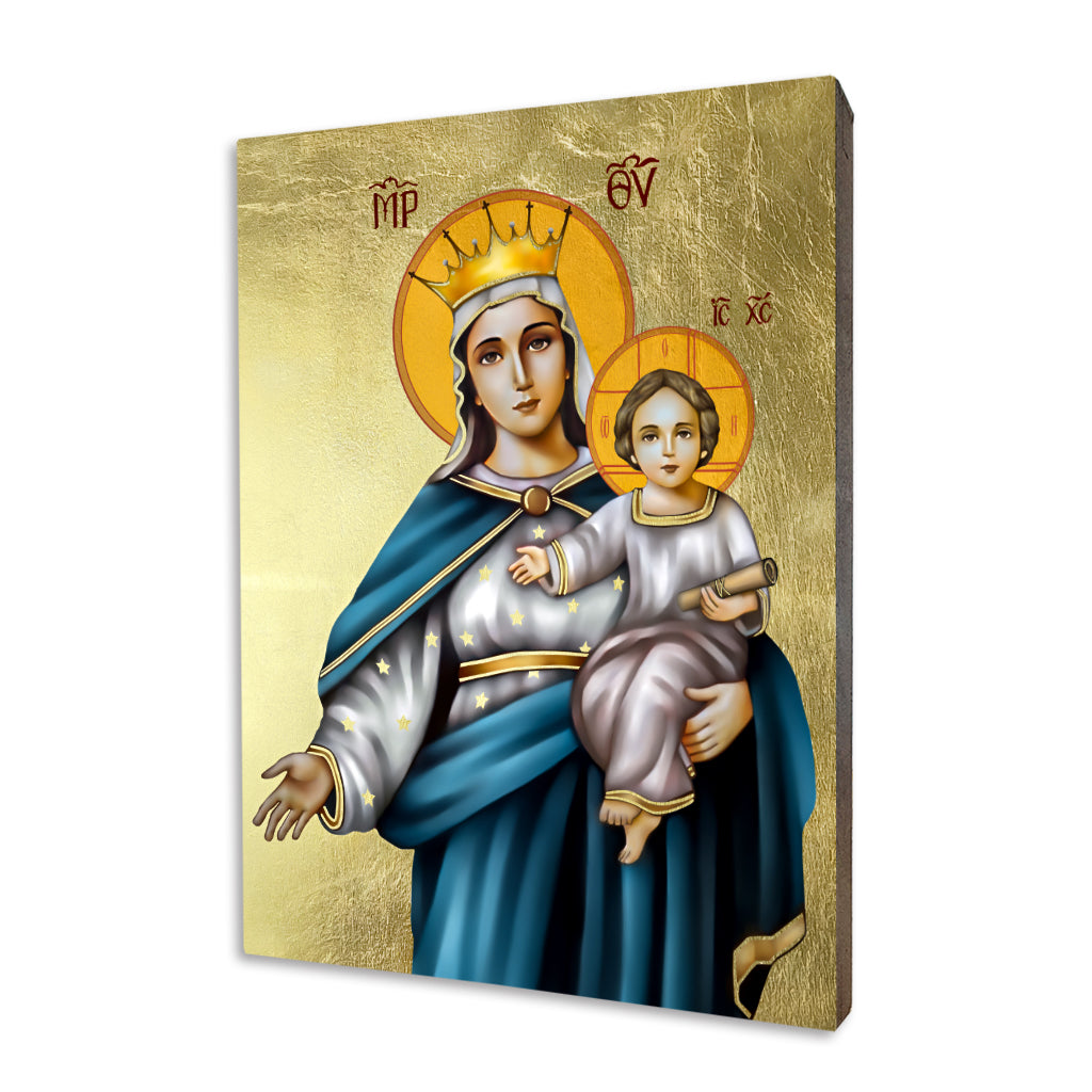 Our Lady of Priests religious icon on a hand-gilded wood panel