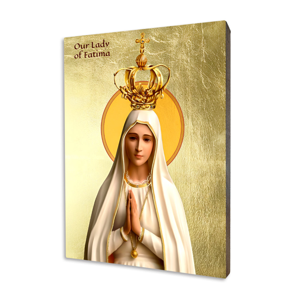 Our Lady of Fatima religious icon on a hand-gilded wood panel