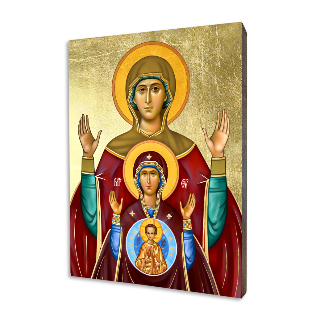 Blessed Motherhood religious icon on a hand-gilded wood panel