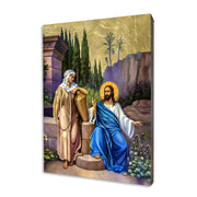 Jesus and the Samaritan Woman at the Well icon on a gilded linden wood panel