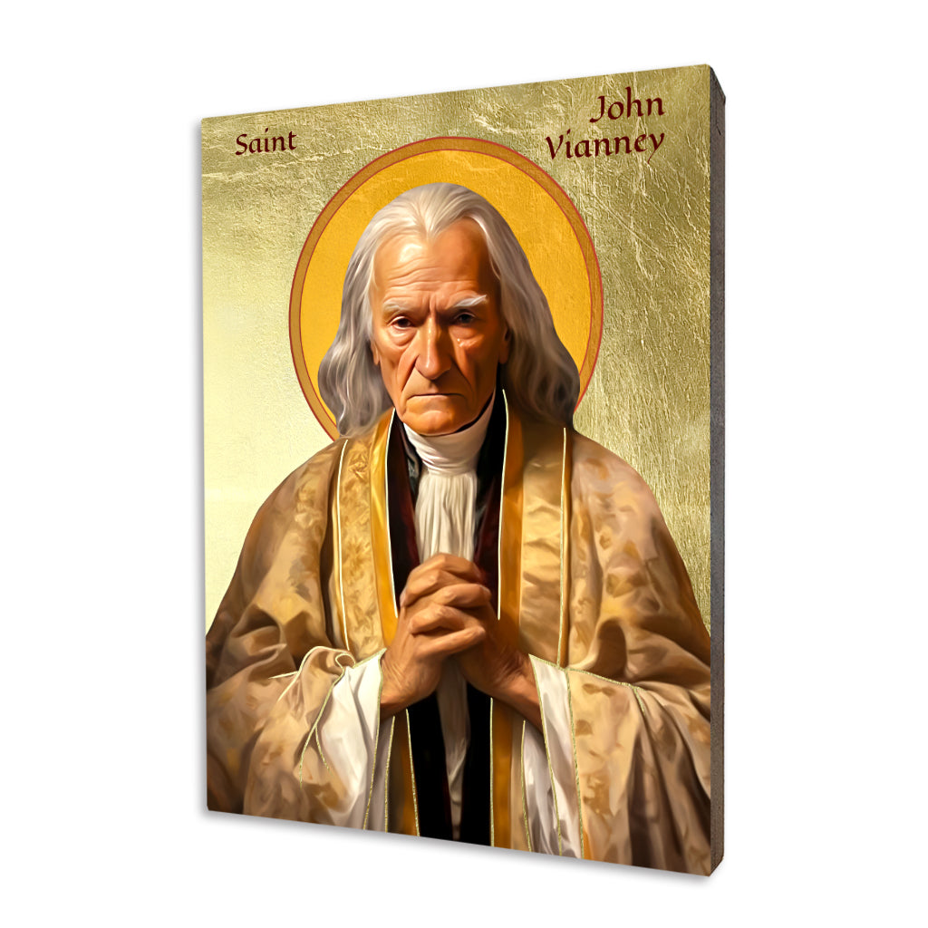 St. John Vianney icon on a gilded linden wood panel
