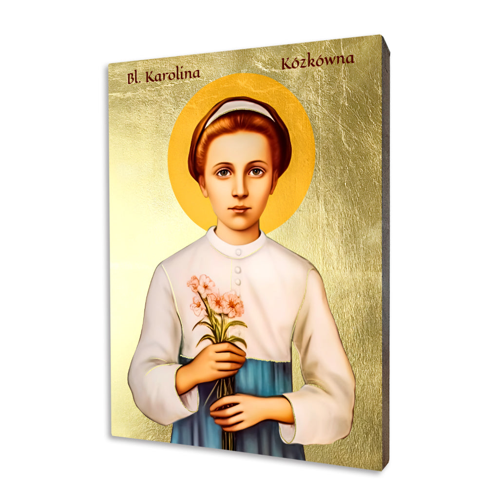 Blessed Karolina Kozkowna icon on a gilded linden wood panel