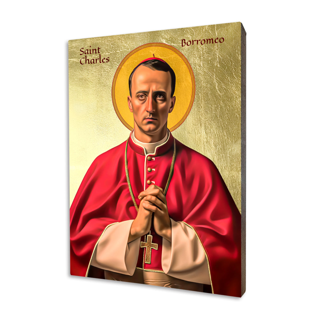 St. Charles Borromeo icon on a gilded linden wood panel
