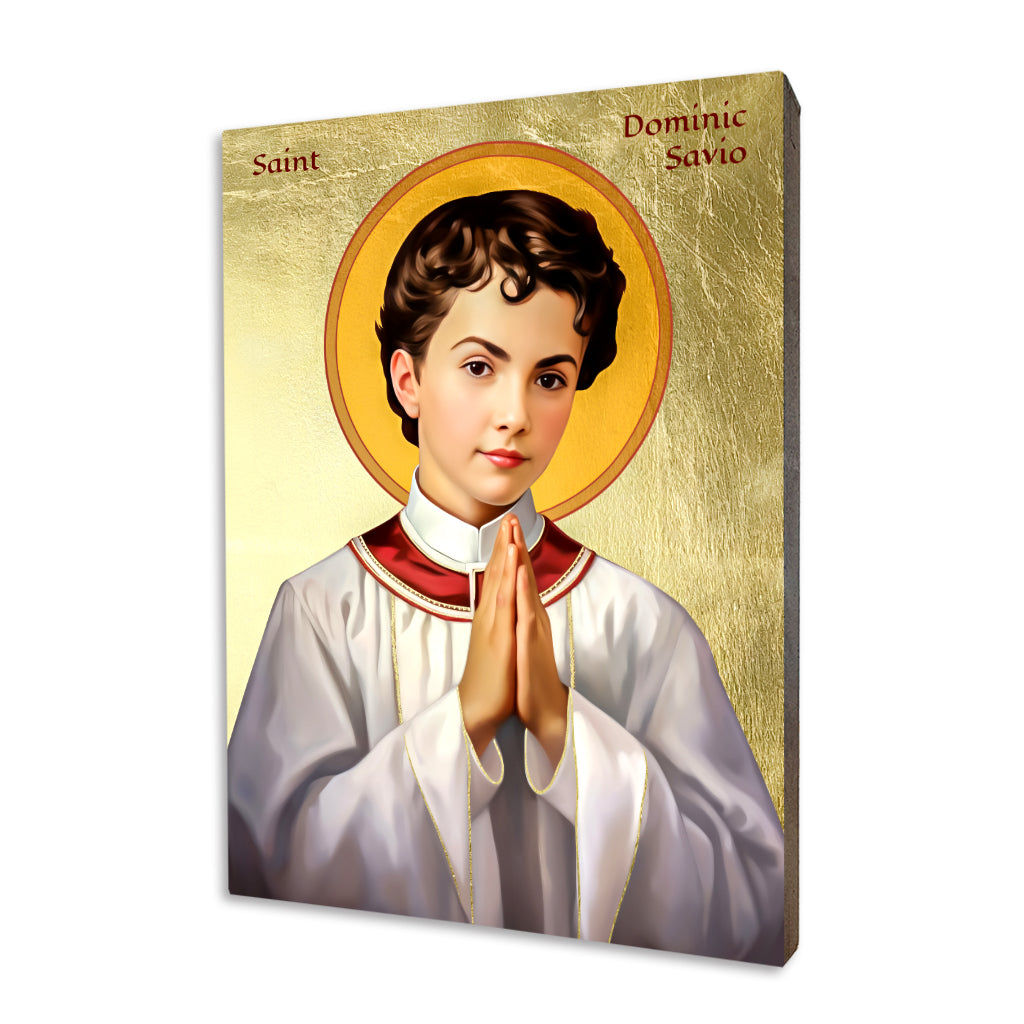 St. Dominic Savio icon on a gilded linden wood panel