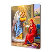 Annunciation of the Blessed Virgin Mary religious icon on a hand-gilded wood panel