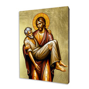 Jesus the Good Samaritan icon on a gilded linden wood panel