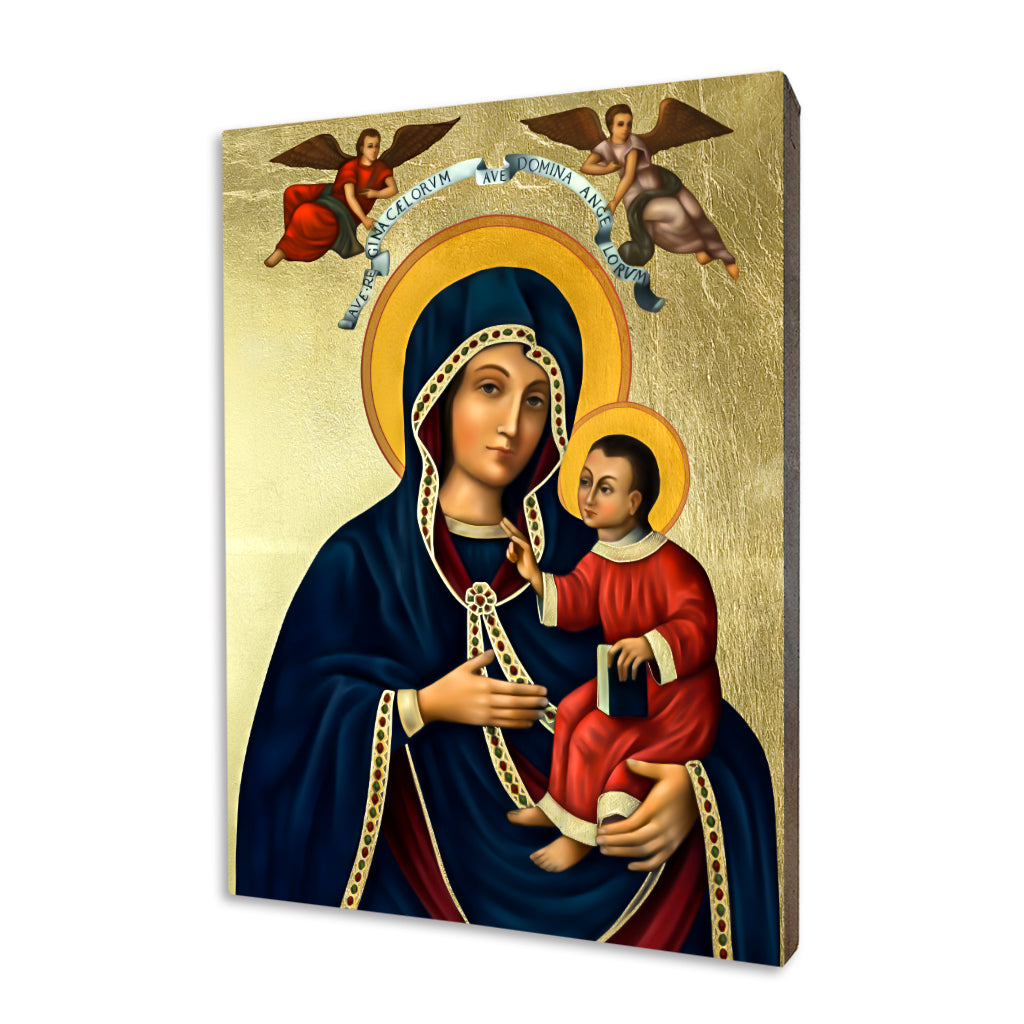 Our Lady of Gietrzwałd religious icon on a hand-gilded wood panel