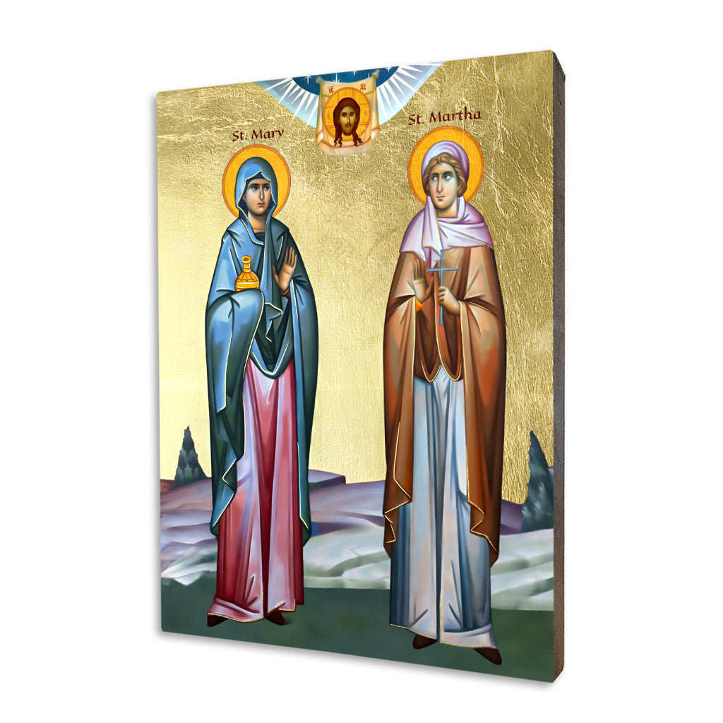 Saints Martha and Mary icon on a gilded linden wood panel