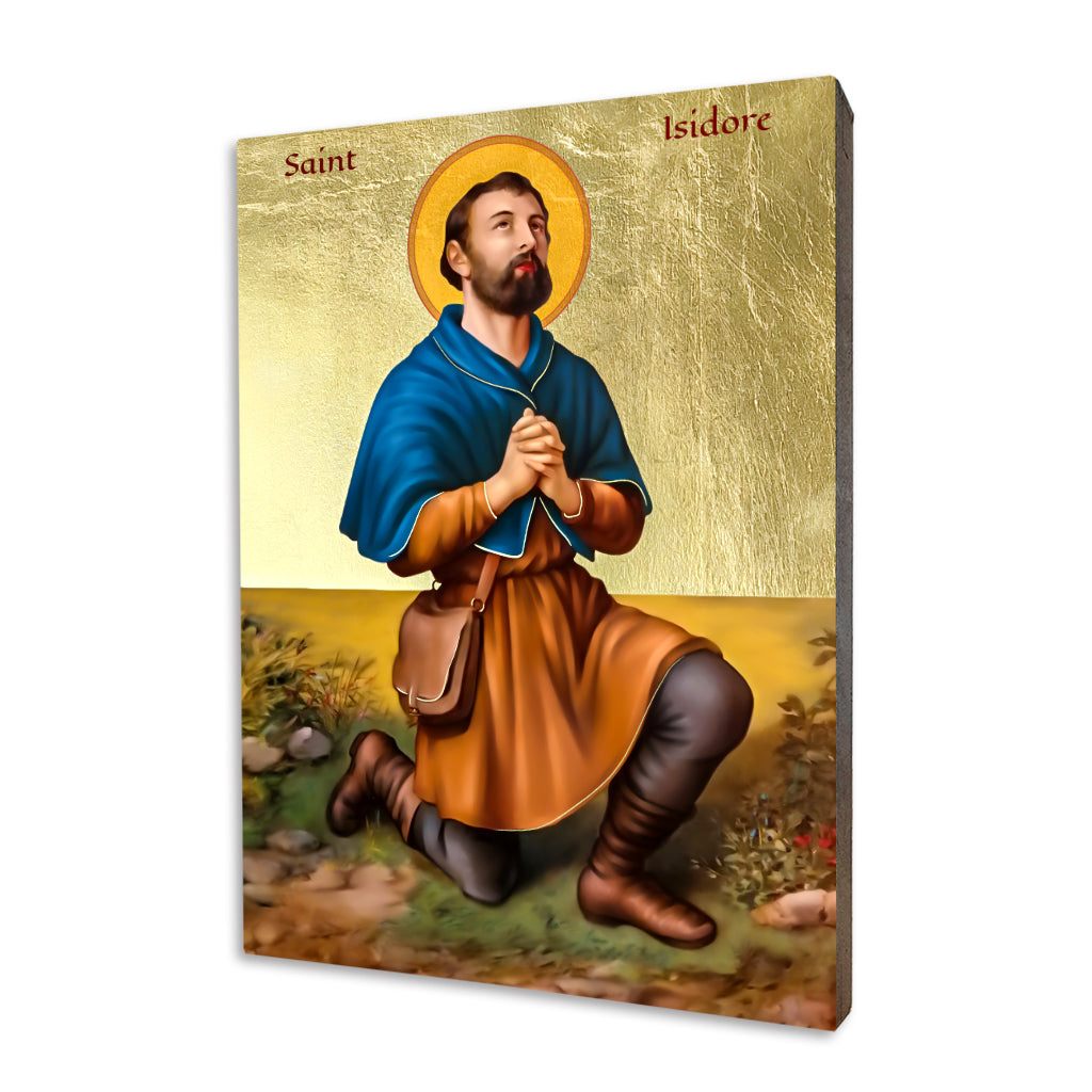 St. Isidore the Farmer icon on a gilded linden wood panel
