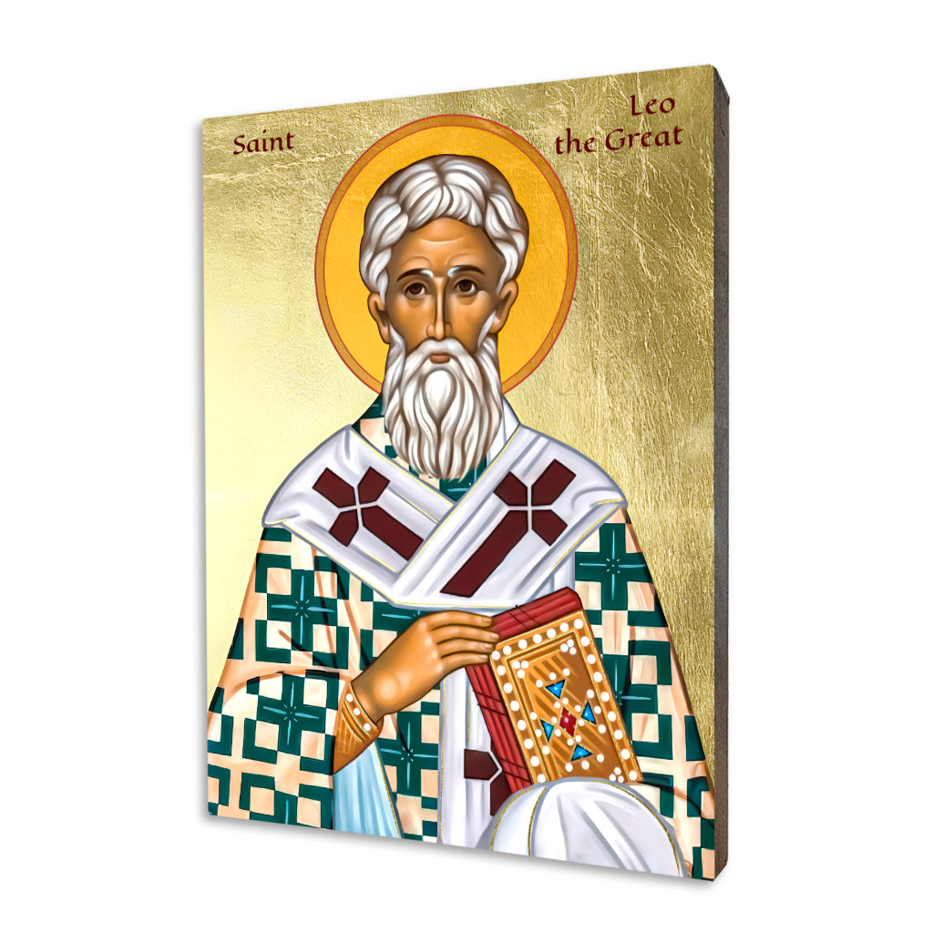 Pope St. Leo the Great icon on a gilded linden wood panel