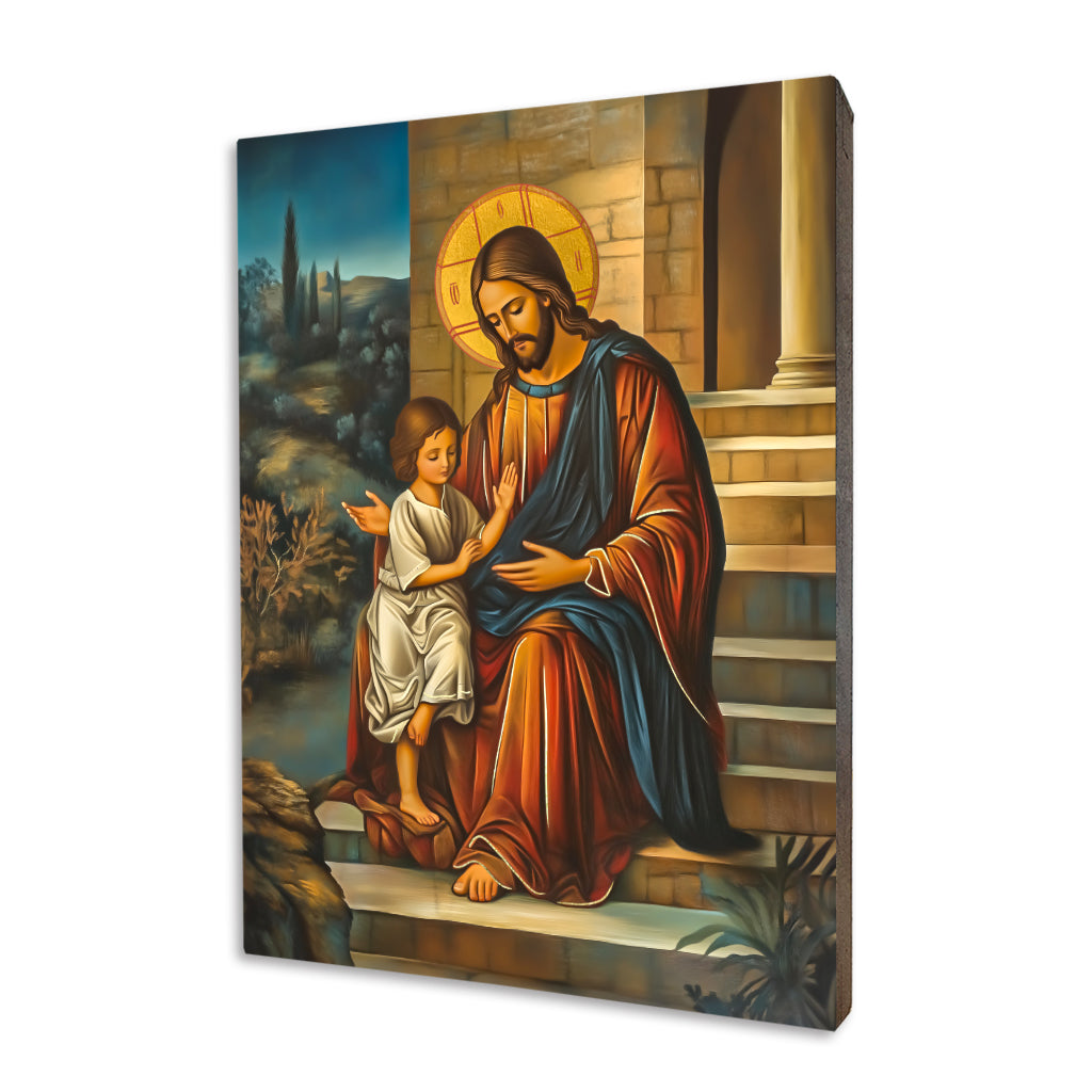 Jesus with a Girl icon on a gilded linden wood panel