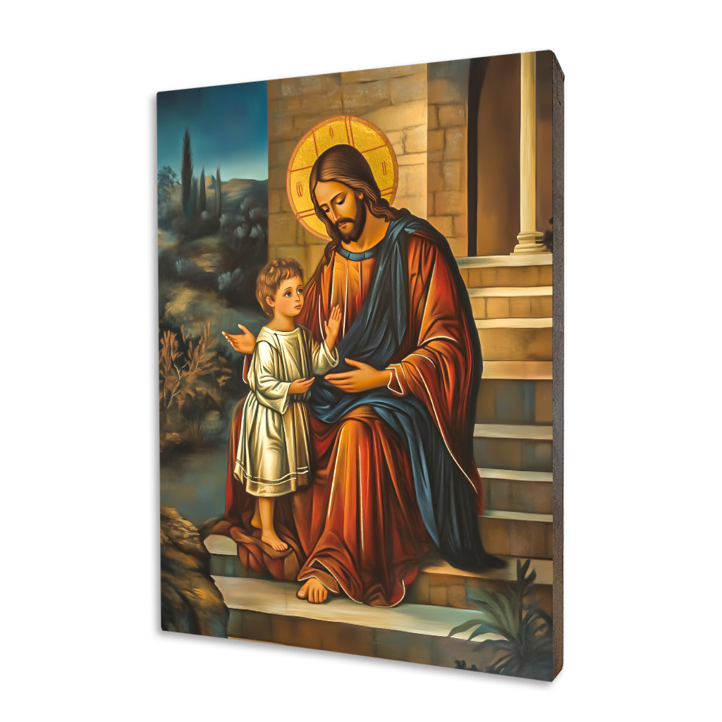 Jesus with a Boy icon on a gilded linden wood panel