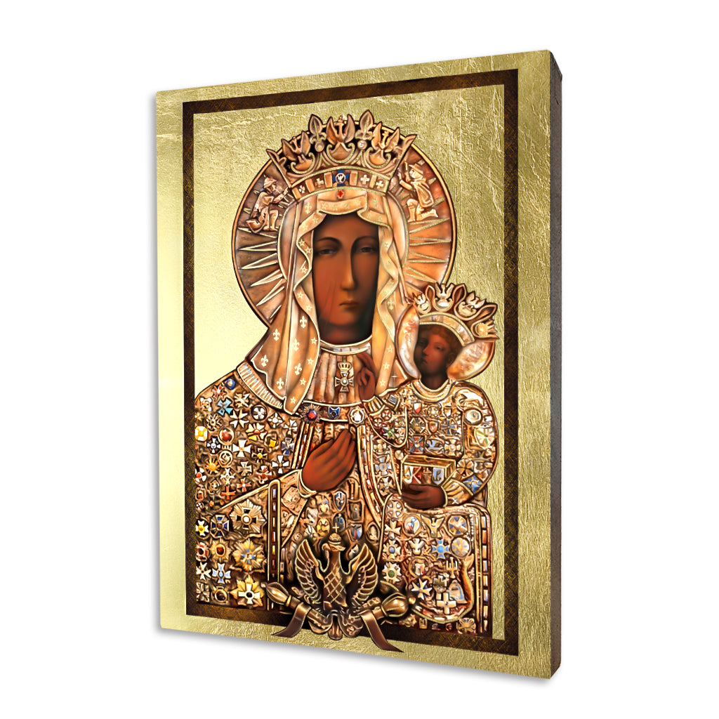 Our Lady of Czestochowa, Hetman’s Mantle religious icon on a hand-gilded wood panel
