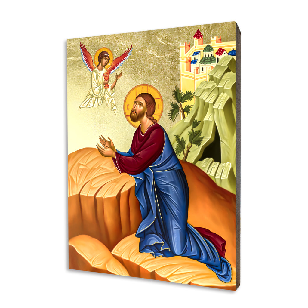 Jesus in Gethsemane icon on a gilded linden wood panel