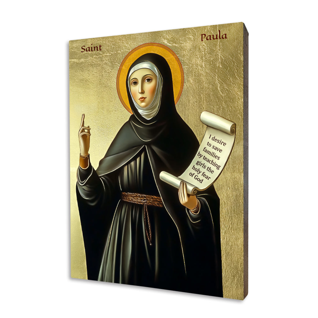 Saint Paula of Rome icon in monastic habit holding a teaching scroll