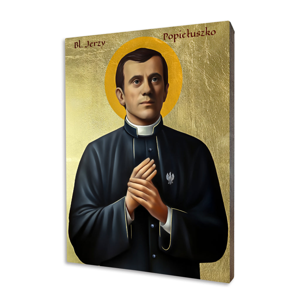 Blessed Jerzy Popieluszko icon on a gilded linden wood panel