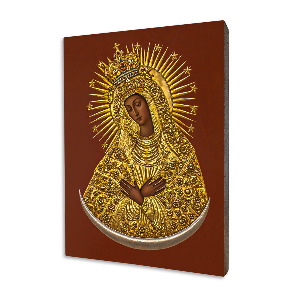 Our Lady of the Gate of Dawn Mother of Mercy icon with crossed hands and radiant halo