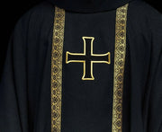 Black Chasuble with Cross and Jacquard Bands - full view