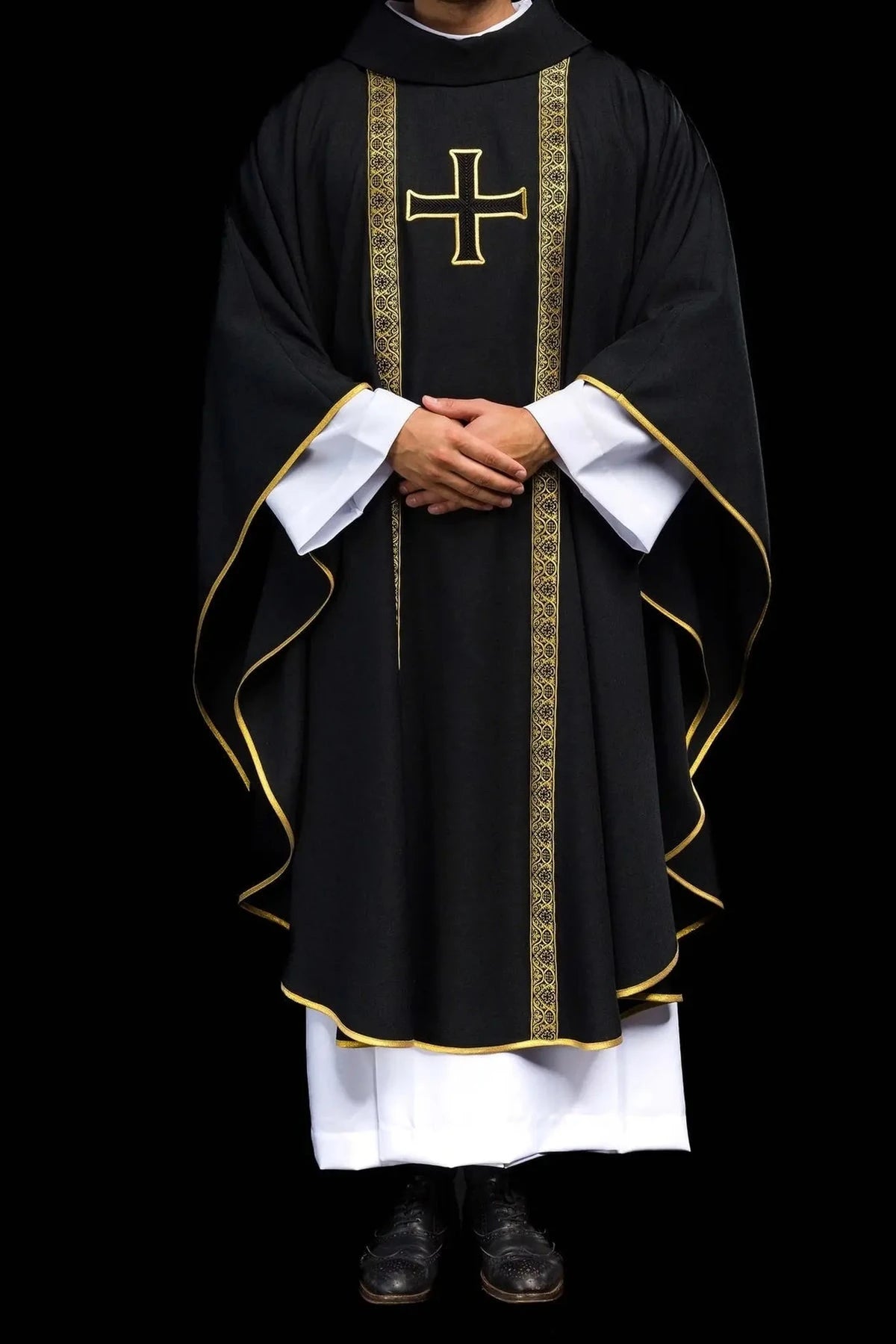 Black Chasuble with Cross and Jacquard Bands - detail 2