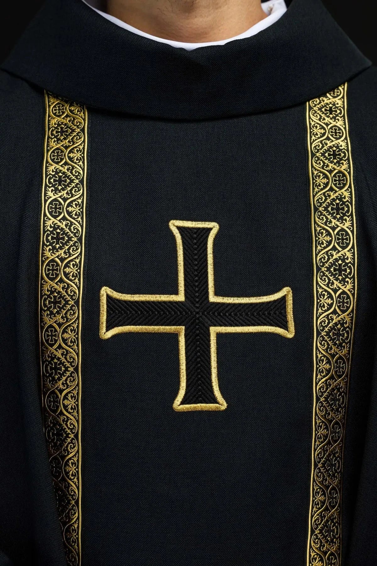 Black Chasuble with Cross and Jacquard Bands - detail 3