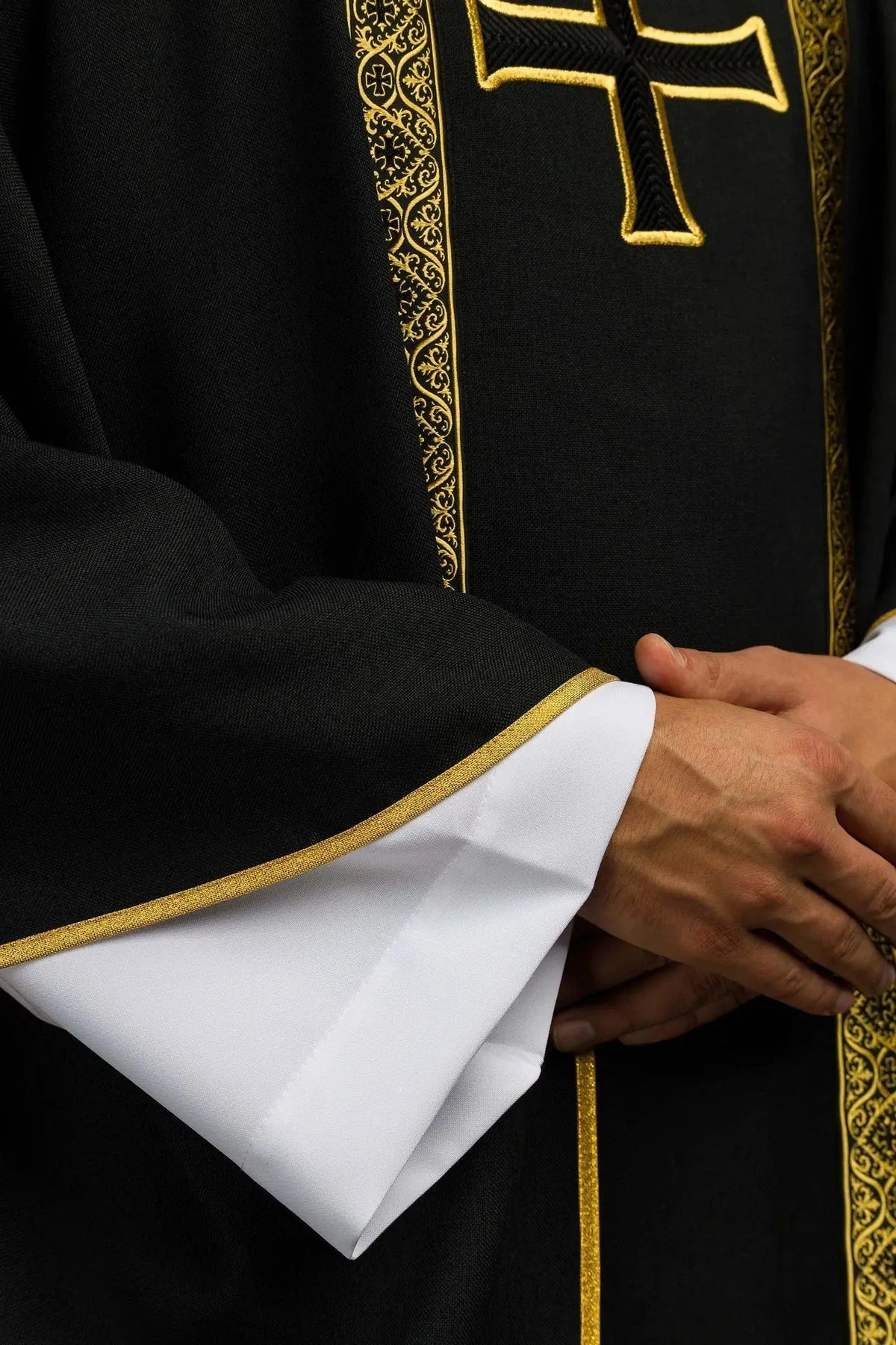 Black Chasuble with Cross and Jacquard Bands - detail 4