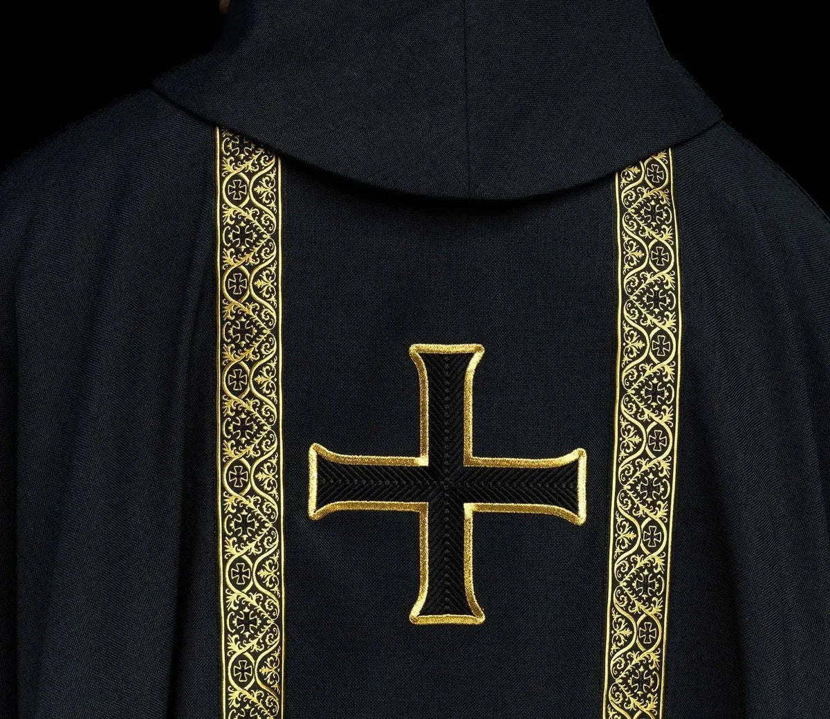 Black Chasuble with Cross and Jacquard Bands - detail 5