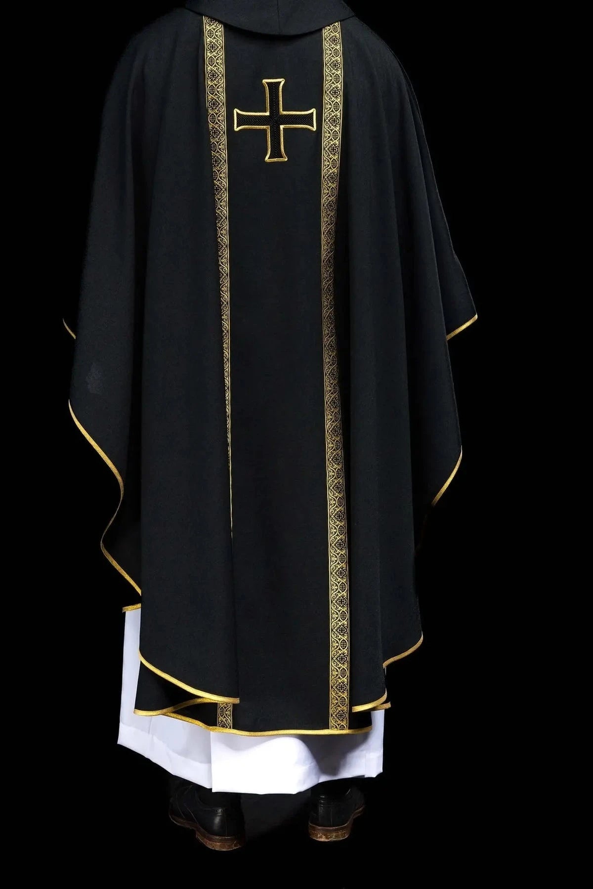 Black Chasuble with Cross and Jacquard Bands - detail 7